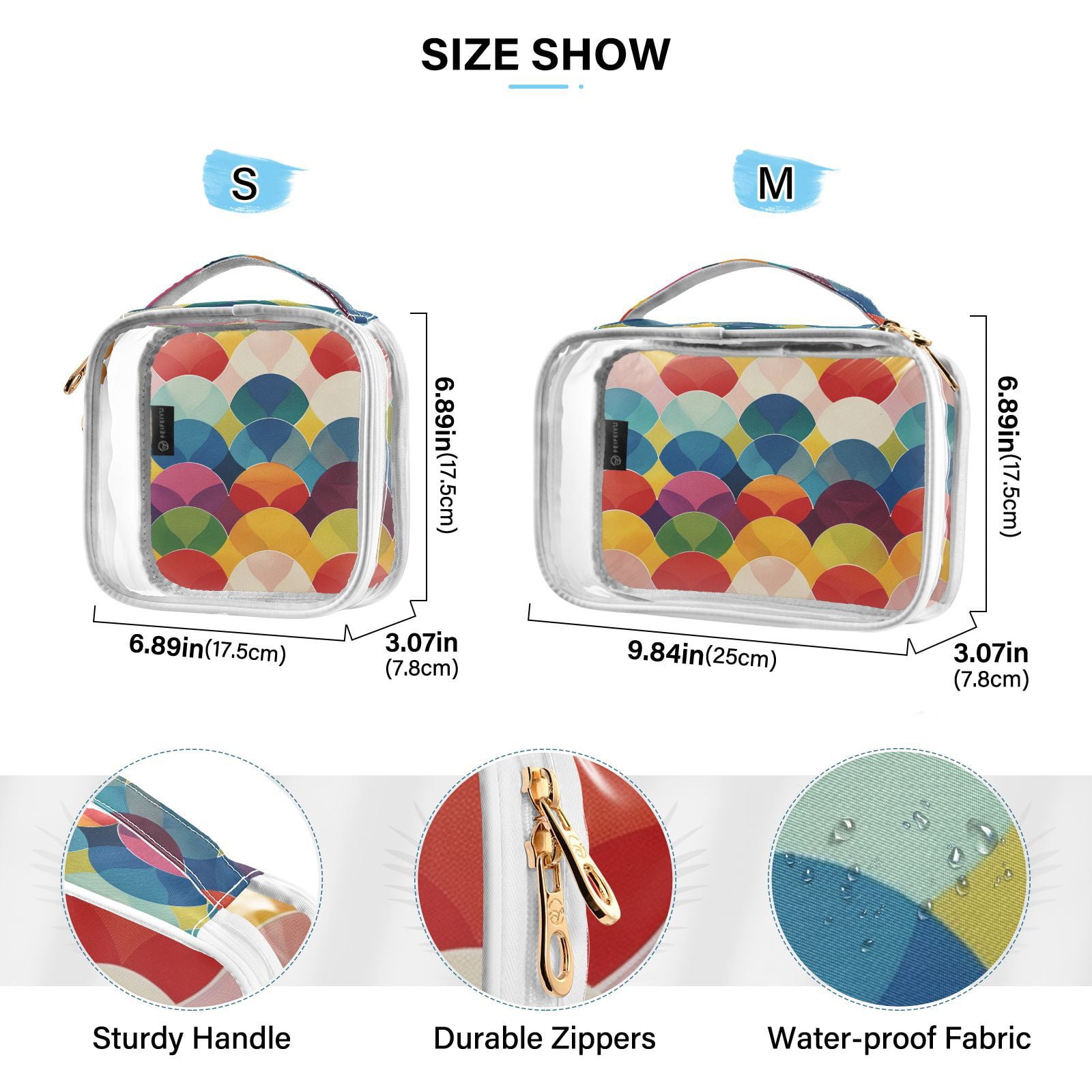 Clear Makeup Bags with Handle Large Opening 2 Pack Set Toiletry Bag Quart Size Bag, for Women Man Traveling Travel Essentials, Toiletries and Other. Colorful Waves Vibrant Dynamic