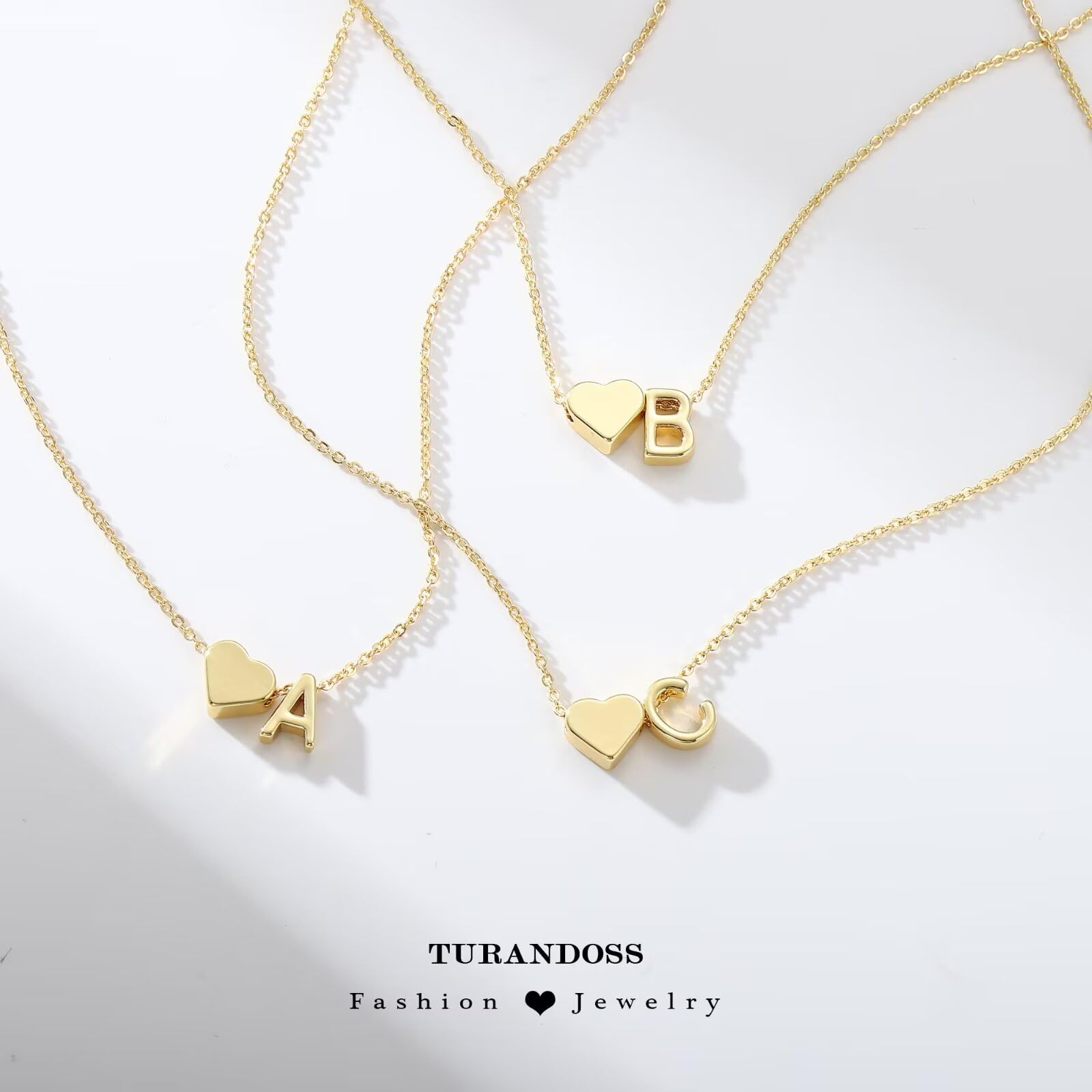 Turandoss 14K Gold Plated Bubble Heart Initial Necklace photo 6