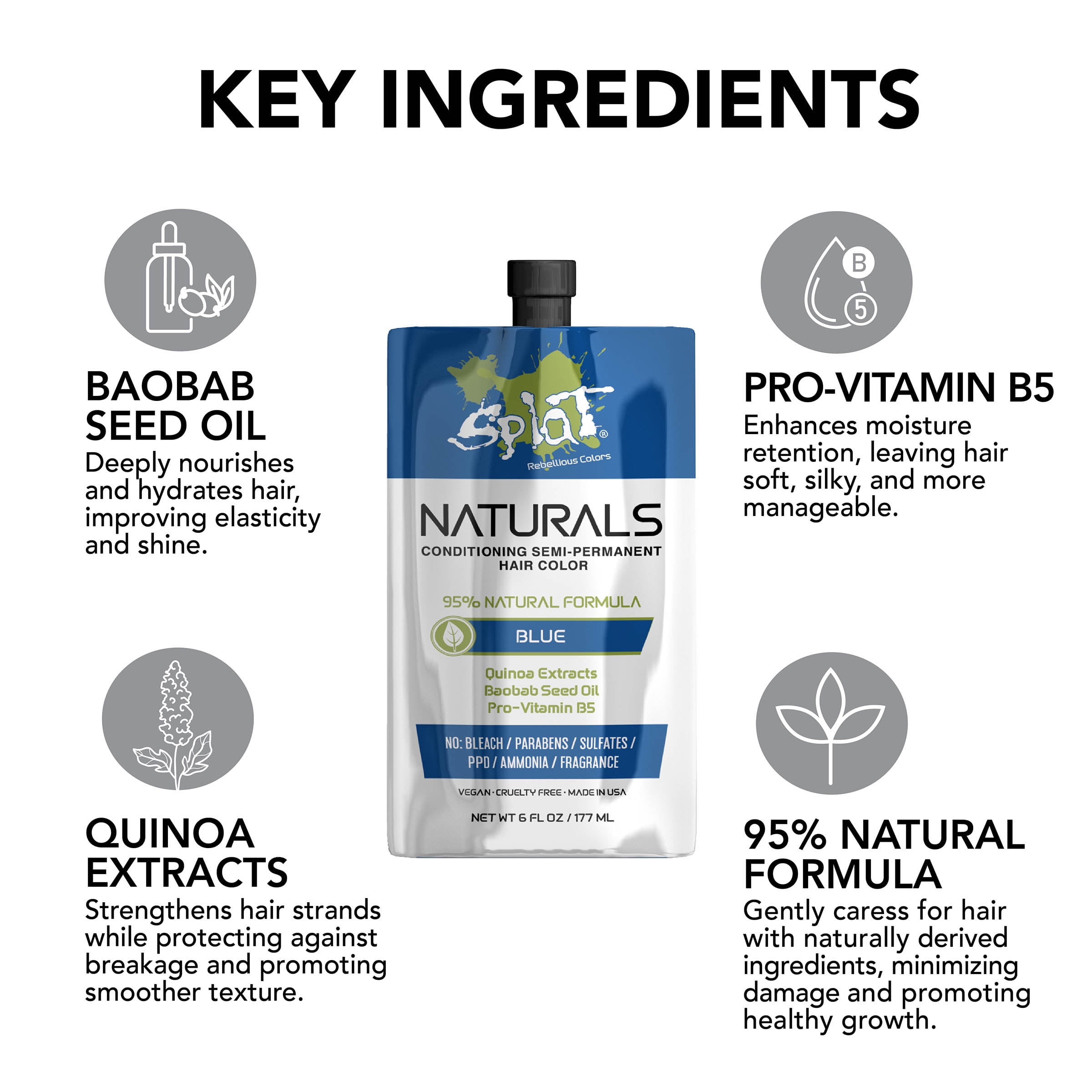 Splat Naturals Blue Hair Color, Semi-Permanent Blue Dye, 6 Oz