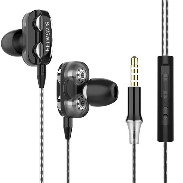 Audífonos intrauditivos con cable A4 de 3,5 mm con control de volumen y micrófono (negro)