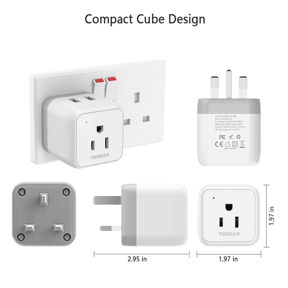 Adaptateur De Voyage Universel TESSAN Avec 5 Ports USB - Gris - Neuf En Boîte