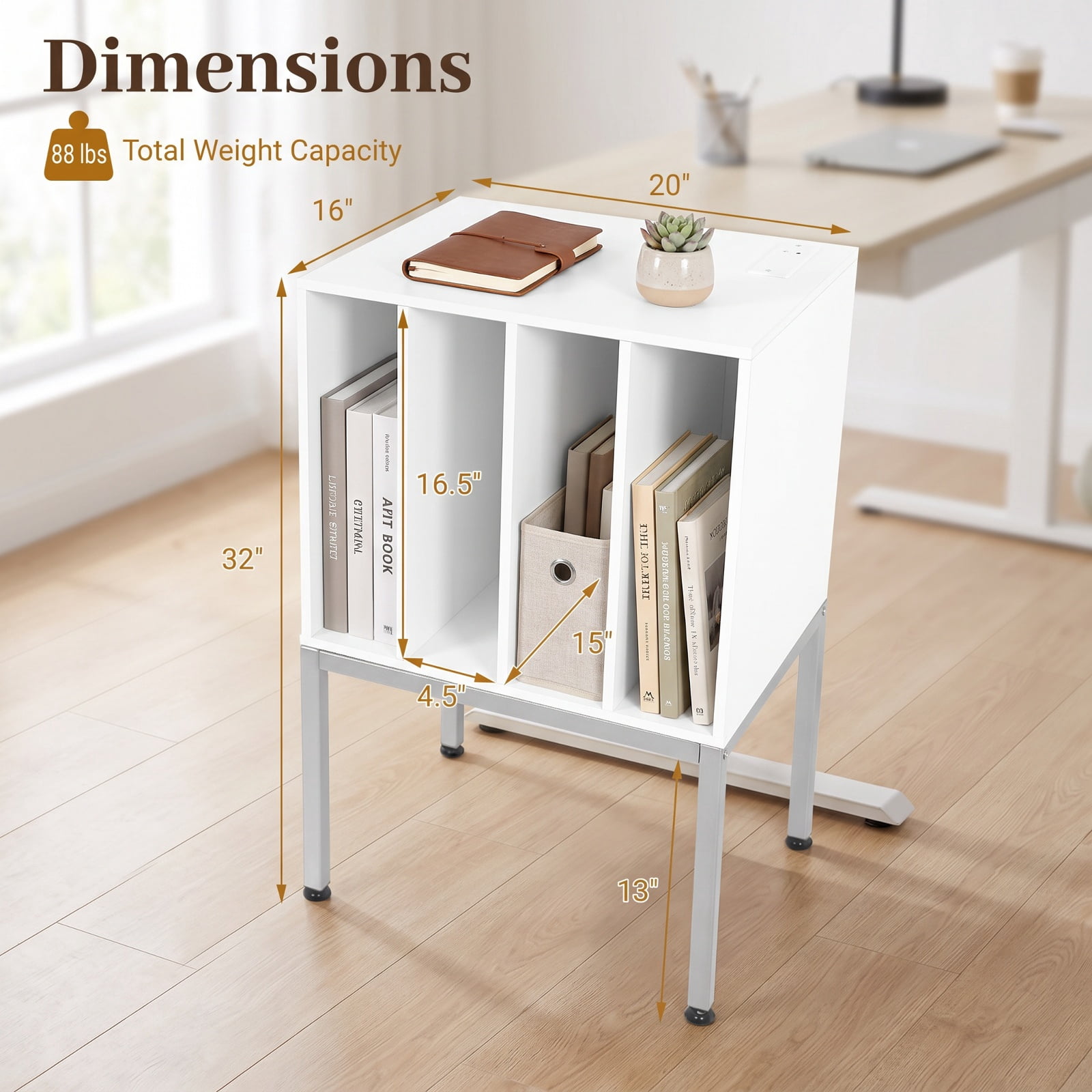 Furnibear Turntable Record Player Stand with Power Outlets USB and Vinyl Storage for Living Room Bedroom and Music Room, White