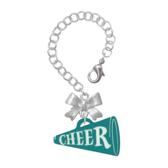 Delight Jewelry Acrylic 1.25" Teal Cheer Megaphone - Silvertone Bow Charm Accessory for Tumblers and Thermal Cups