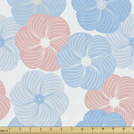 Floral Fabric by the Yard, Abstract Soft Pastel Colored Blooming Spring Flowers on Plain Backdrop, Decorative Upholstery Fabric for Chairs & Home Accents, White Pale Blue Rose by Ambesonne