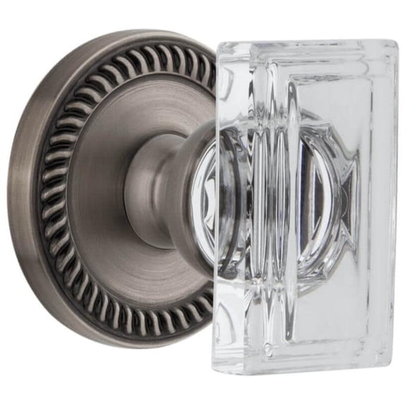 Grandeur Newccr_Psg_234_Cs Carre Crystal Solid Brass Passage Door Knob Set - Grey