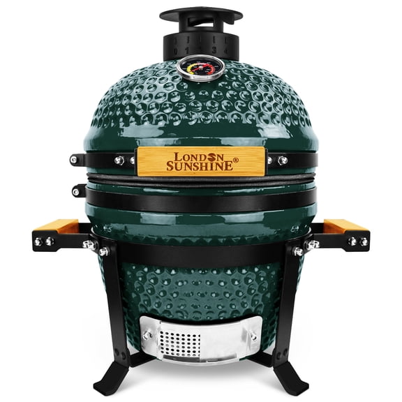 Upgraded 13 inch Ceramic Kamado Grill with Waterproof Air Vent Cap | Portable Tabletop Charcoal BBQ Grill Smoker for Outdoor Cooking, Patio, Camping | Green