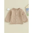 thumbnail image 2 of Faithtur Baby Knitted Cardigan Infant Solid Color V Neck Knit Crochet Button Sweater Winter Warm Long Sleeve Coat, 2 of 9