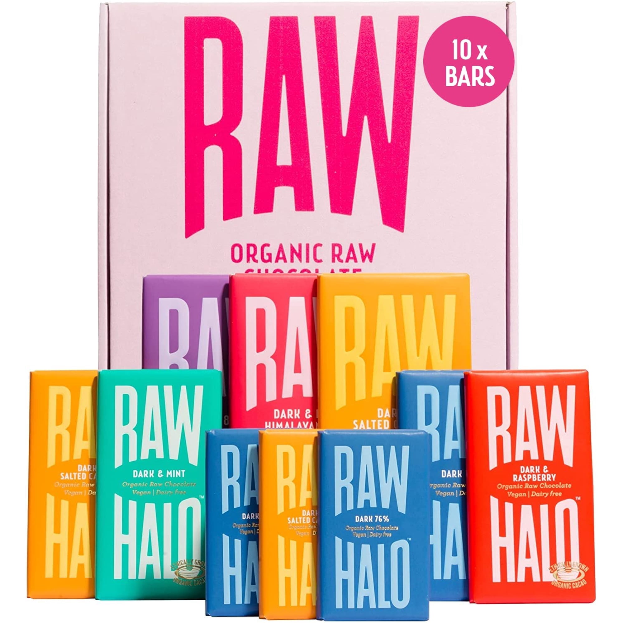 Vegan Chocolate Bar - Raw Halo - Dark Collection - 10 Bars - Organic Dairy & Gluten-Free