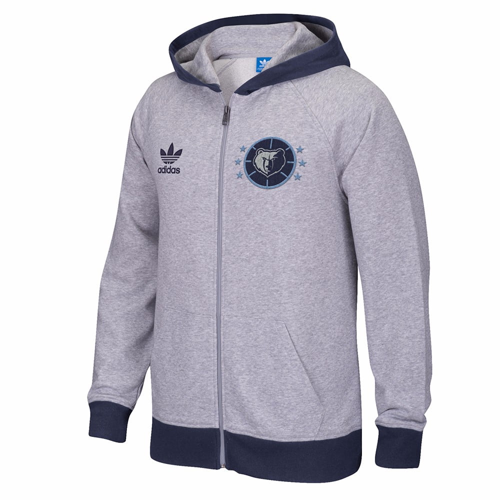Memphis Grizzlies NBA Adidas Grey Adidas Originals Full Zip Team Classics Hoodie For Men by Adidas