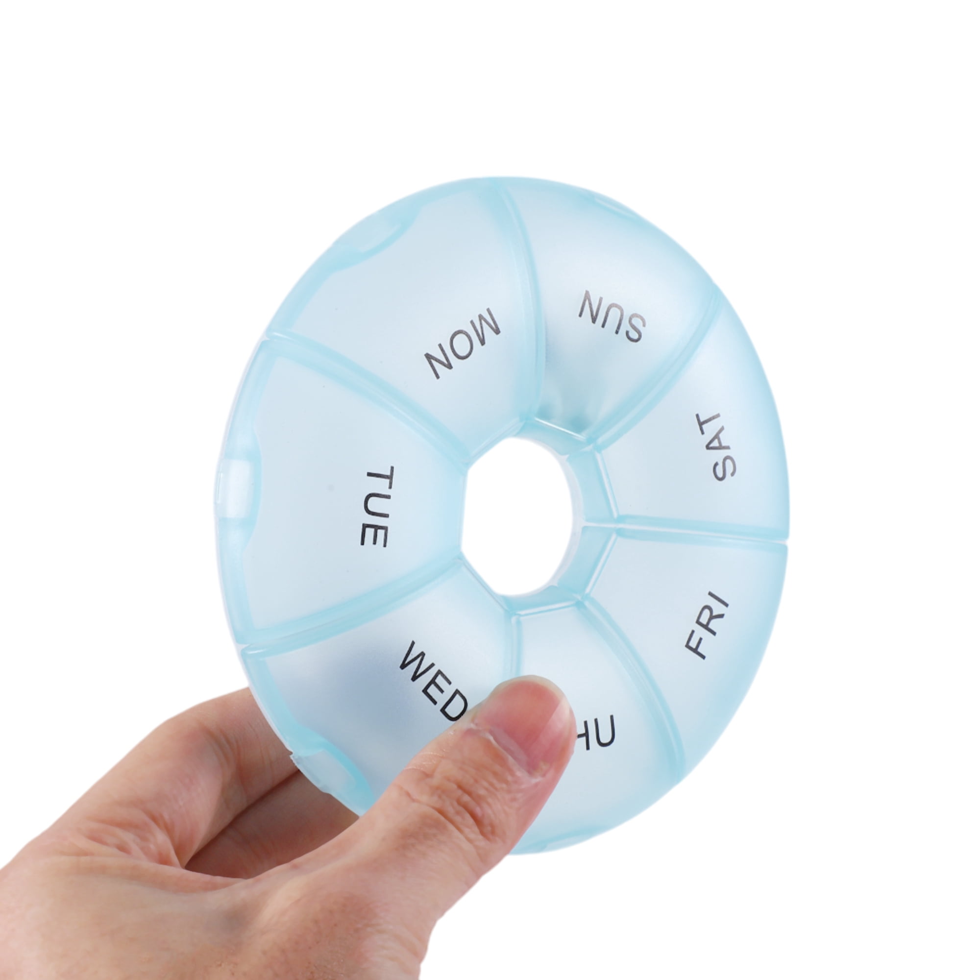 Unique Bargains Lightweight 7 Grids Circular Pill Case with Individual Compartments Blue