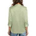 thumbnail image 3 of Satin Womens Blouses Dressy Casual Button Up Shirts for Women Trendy Long Sleeve Slim Fit Lapel Top Outfit Mint Green M, 3 of 3