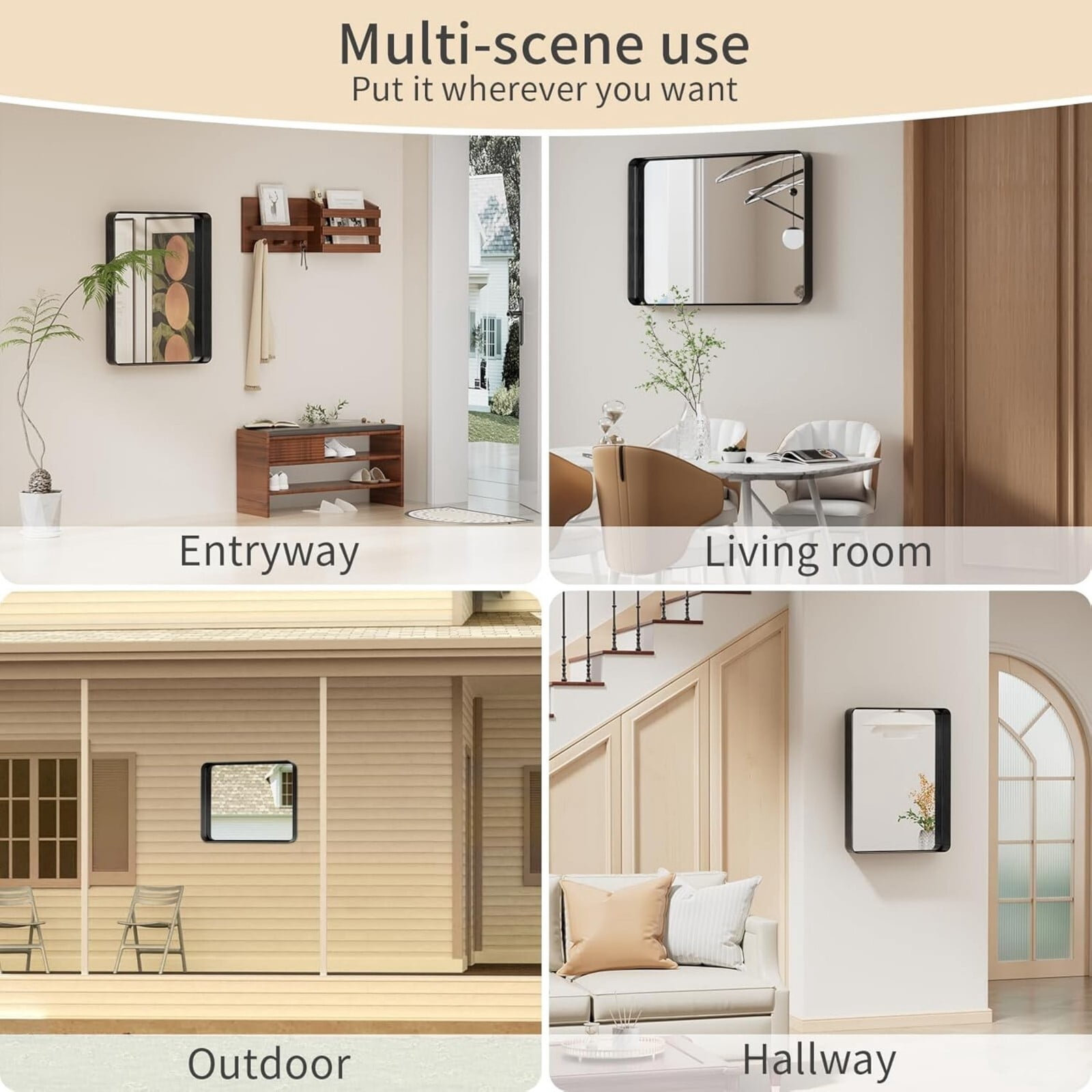 Mirstory 22"x30" Bathroom Mirror Wall Mirror Deep Framed Rounded Corner for Wall,Black