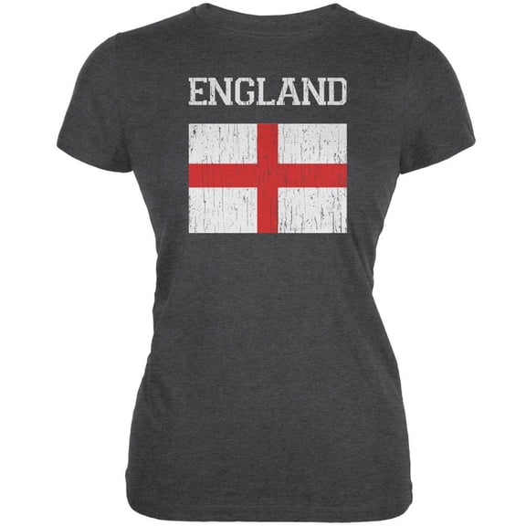 World Cup Distressed Flag England Dark Heather Juniors Soft T-Shirt - Small