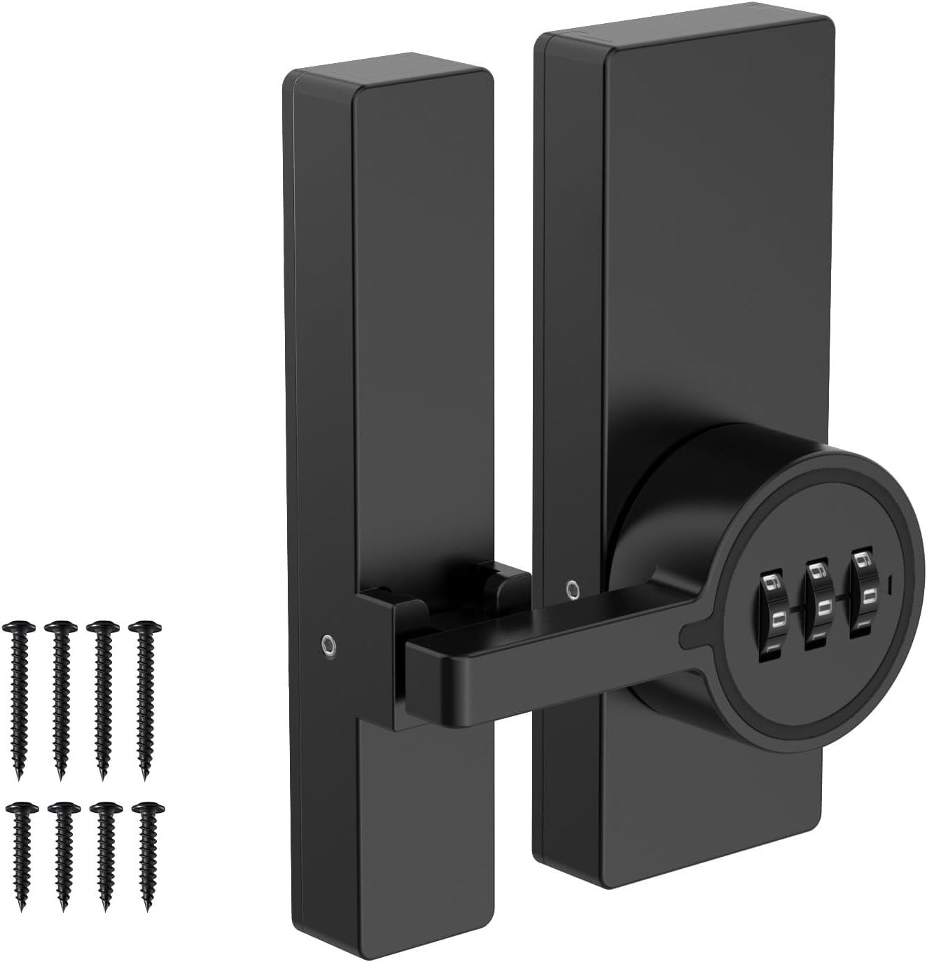 ABCISI Password 180 Degree Barn Door Latch, Keyless Adhesive Flip Latch, Sliding Door Latch with 3-Digit Combination, Cabinet Lock with Glue and Screws for Gate,Shed, Bedroom, Closet (1, Black)