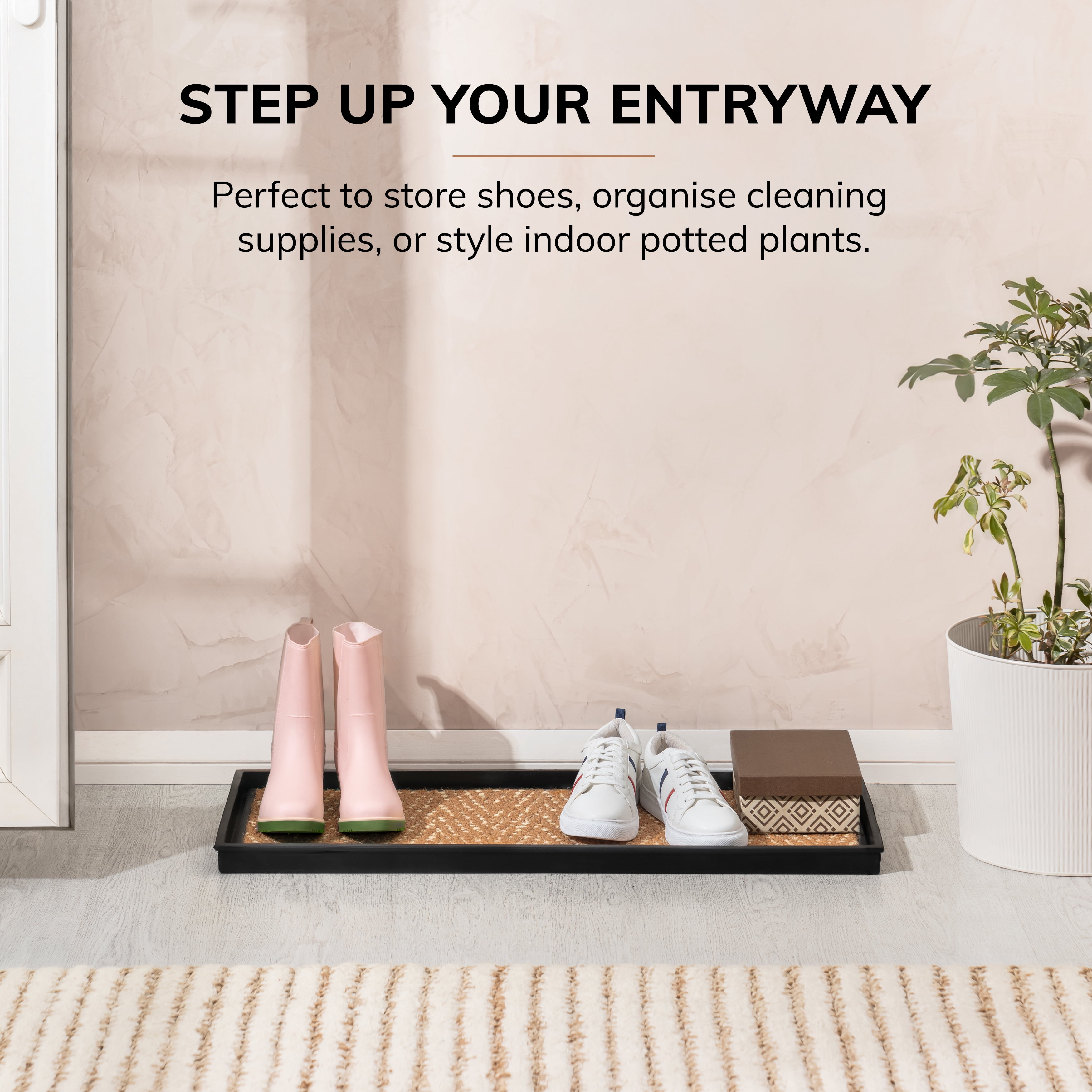 Natural & Recycled Rubber Boot Tray with Tan & Khaki Coir Insert