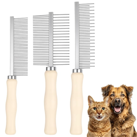 ACDANC 3 Pcs Metal Dog Grooming Comb with Wooden Handle for Grooming Matting | Metal Comb for Dogs Pet Grooming Comb for Dogs and Cats, Prevents Hair Pulling