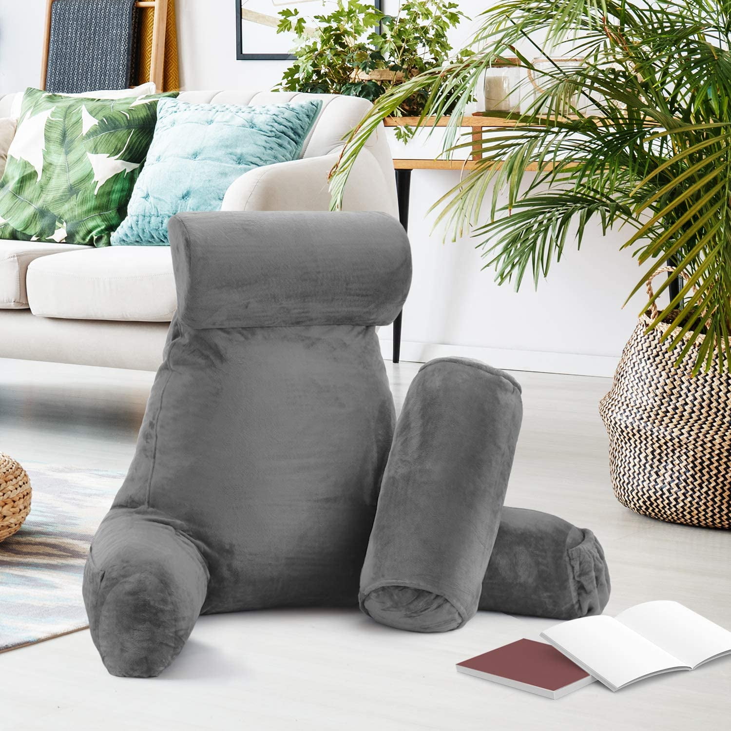 Read Light Grey, L Sturdy Arm Supports Comfort Reading Pillow Lounge or Work In Bed Super-Stuffed for Comfort & Proper Posture 