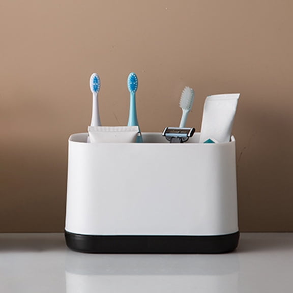 WWG Plastic Toothbrush Organizer, Bathroom Countertop Toothbrush and Toothpaste Holder with Drainage, 7.09x4.72x3.86 inches, Detachable Easy Clean, Black Gray