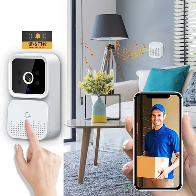 Offre Limitée Qaailabf Sonnette Vidéo Intelligente Sans Fil avec Télécommande, Sonnette Visuelle Intelligente, Intercom Domestique, Vision Nocturne HD, Sécurité Wi‐Fi, Sonnette de Porte