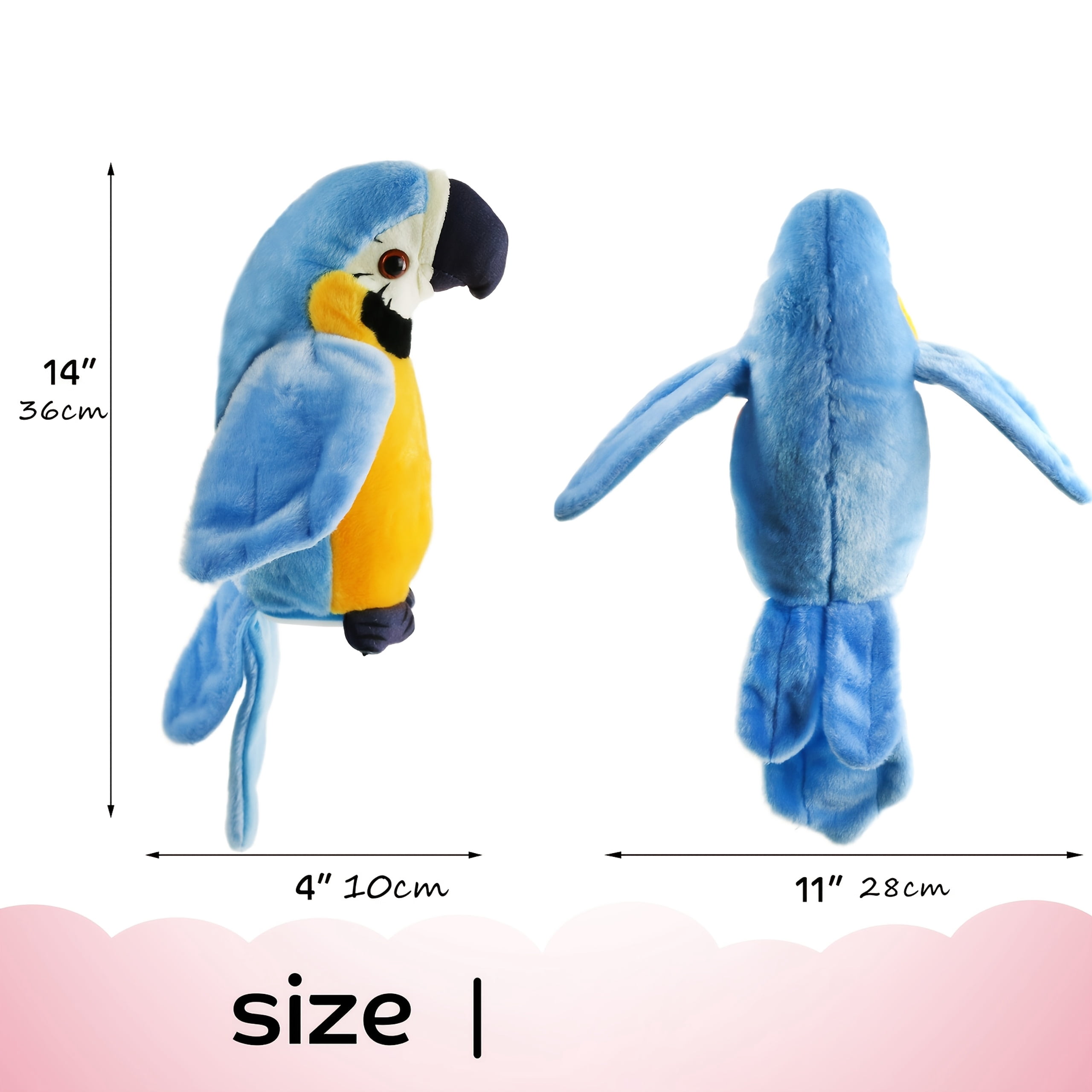 Houwsbaby 9'' Blue Electronic Musical Talking Parrot Plush Toy Interactive Toy,Recording Stuffed Animal Repeat What You Say Shake Wings Macaw Record Bird Toy for Kid Girl Easter