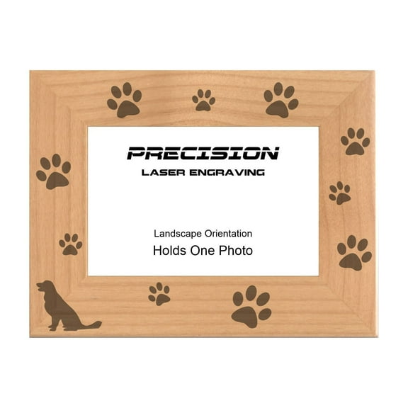 PrecisionNC Pet Frame Golden Retriever with Paw Prints Engraved Natural Wood Picture Frame for Dogs 4x6 Landscape