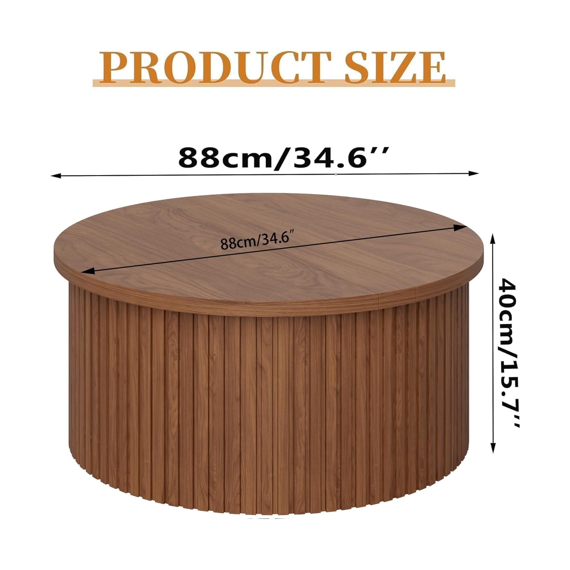 Round Lift Top Coffee Table with Storage Farmhouse Center Table with Hidden Compartment Circle Sofa Table for Living Room Walnut