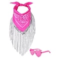 thumbnail image 1 of Bandana JIANGLAI con Flecos y Rhinestones con Gafas de Sol en Forma de Corazón Rosa, 1 of 8