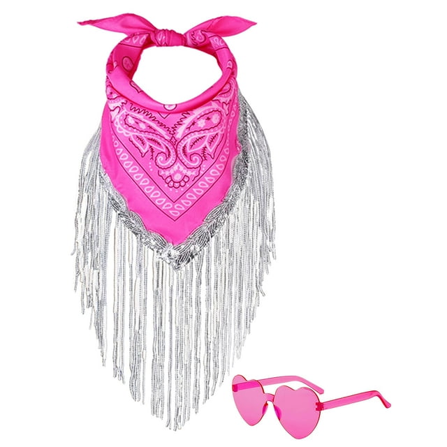 Bandana JIANGLAI con Flecos y Rhinestones con Gafas de Sol en Forma de Corazón Rosa