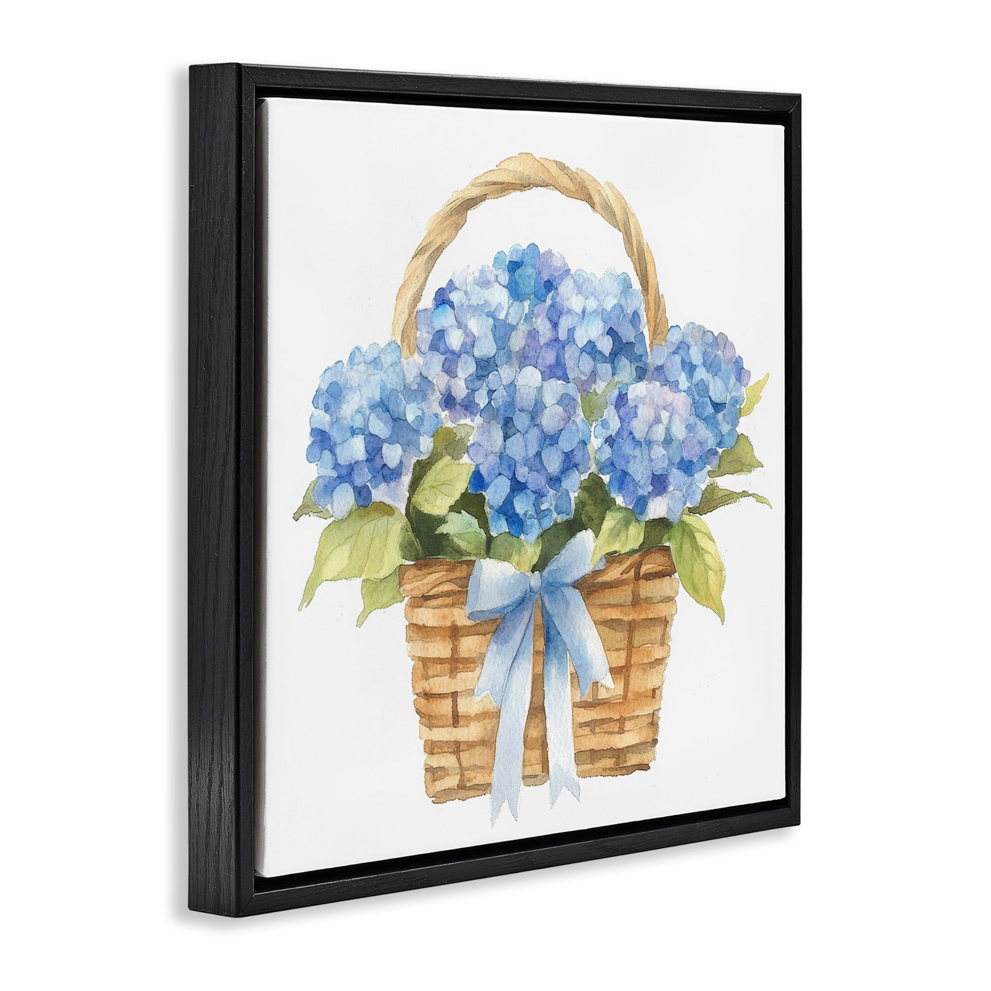 Stupell Industries Pretty Blue Hydrangea Picnic Basket Black Framed Floater Canvas Wall Art, design by Petal Prints Design