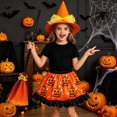 thumbnail image 4 of Little G`irls All Over Jack-o'-Lantern Print Tutu Skirt Halloween Party Dress Up Kit with Hat and Broom, 4 of 4