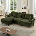 thumbnail image 6 of Newest Three Seater Modular L Shaped Sectional Couch,Flared Arms,Removable Ruffles Pleats Skirts,Spindle Legs, Comfy Chenille 3-Seat Deep Seat Sofa,Movable Ottoman,Green, 6 of 20