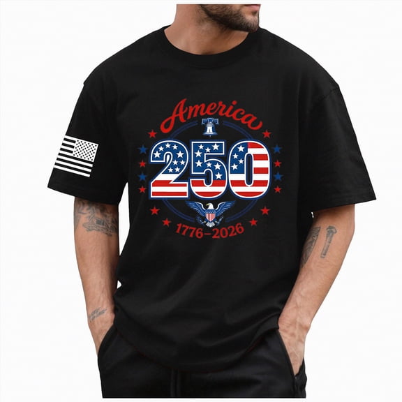 Yindaity Mens Fourth Of July Shirt USA Independence 250th Anniversary 1776 2026 Patriotic Eagle T-Shirt(Black,2XL)