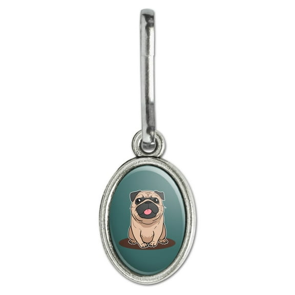 Pug Sticking Out Tongue Antiqued Oval Charm Clothes Purse Suitcase Backpack Zipper Pull Aid