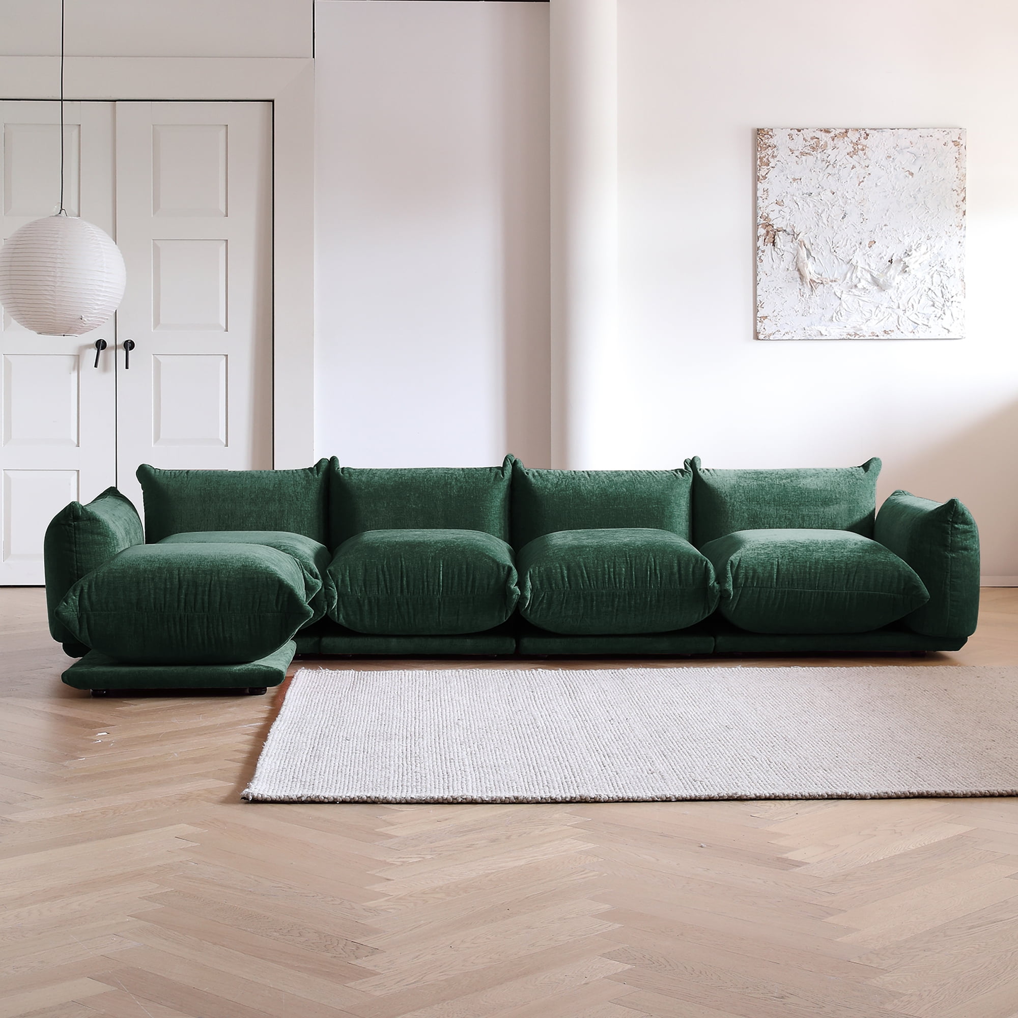 bokifol L-Shaped Sectional Sofa,4 Seats with Ottomans(L Shape) and Modular Sofa and Easy to Assemble for Living Room,Green