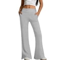 thumbnail image 2 of Siminsem Womens High Waist Flare Leggings With Pockets Butt Lifting Tummy Control Yoga Pants Petite Beach Clothes Casual Summer Travel Workout Wide Leg Lounge Pants, Grey, S, 2 of 6