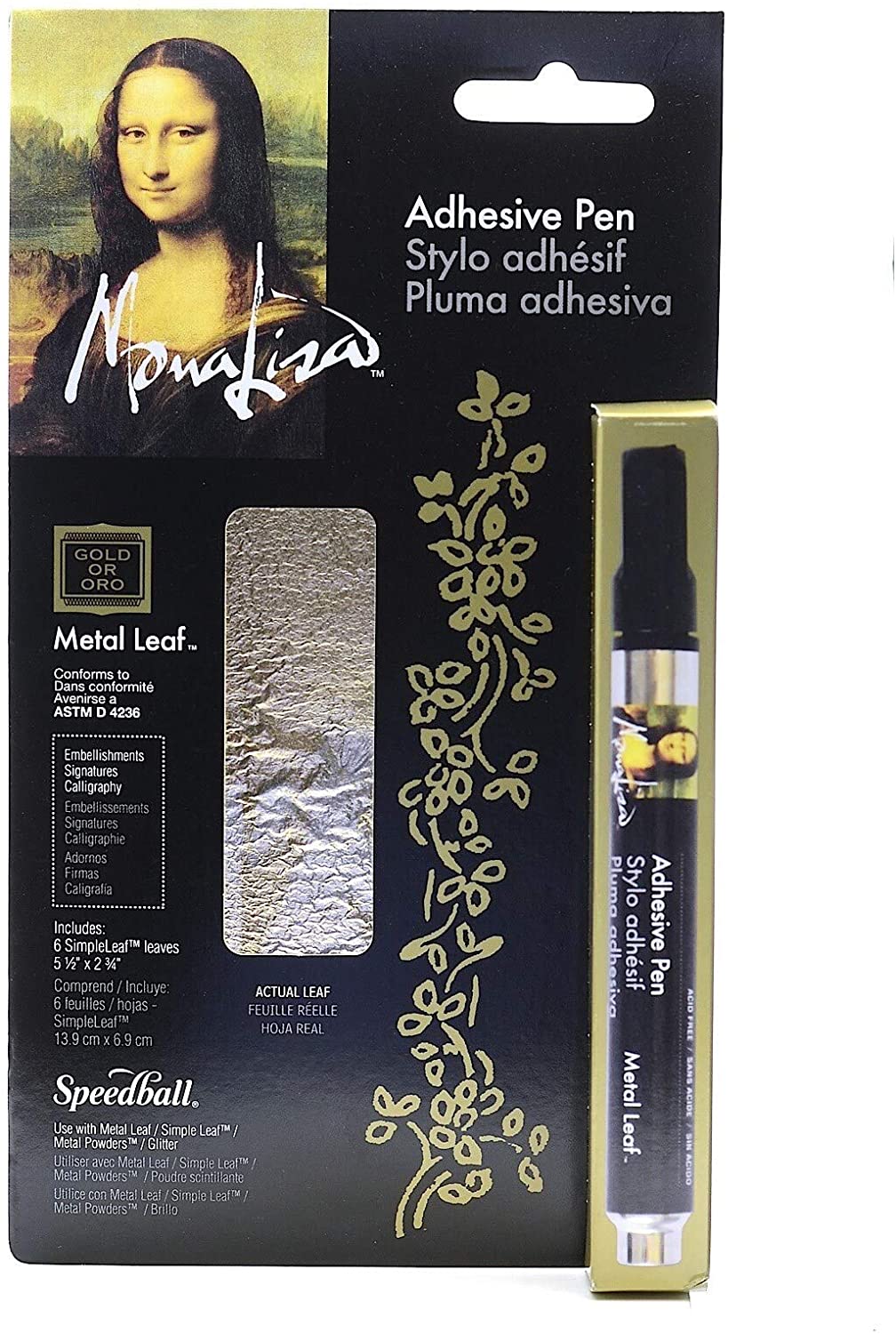 Speedball Mona Lisa Adhesive Pen for Metal Leaf Kit With Silver Simple