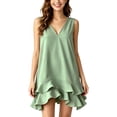 thumbnail image 2 of QUNYINEY A Line Womens Sundresses Casual Summer Sleeveless Mini Tank Dress V Neck Solid Loose Fit Ruffle Dresses, 2 of 7