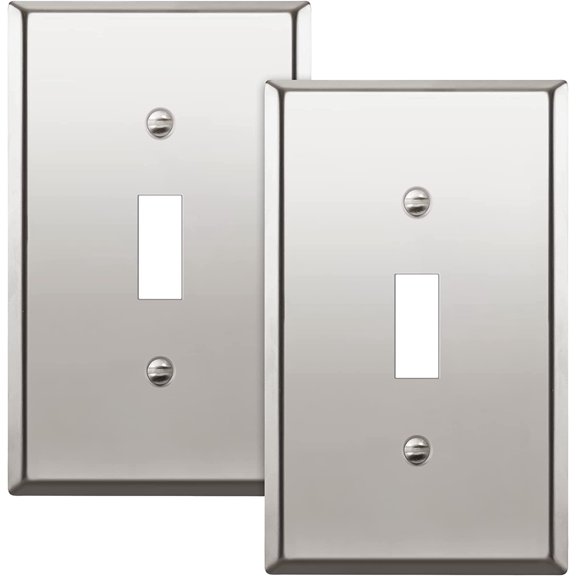 ENERLITES Toggle Light Metal Wall Plate, Stainless Steel Switch Cover, Corrosion Resistant, Standard Size 1-Gang 4.50" x 2.76", 7711-PC-2PCS, Polished Chrome, Silver, 2 Pack