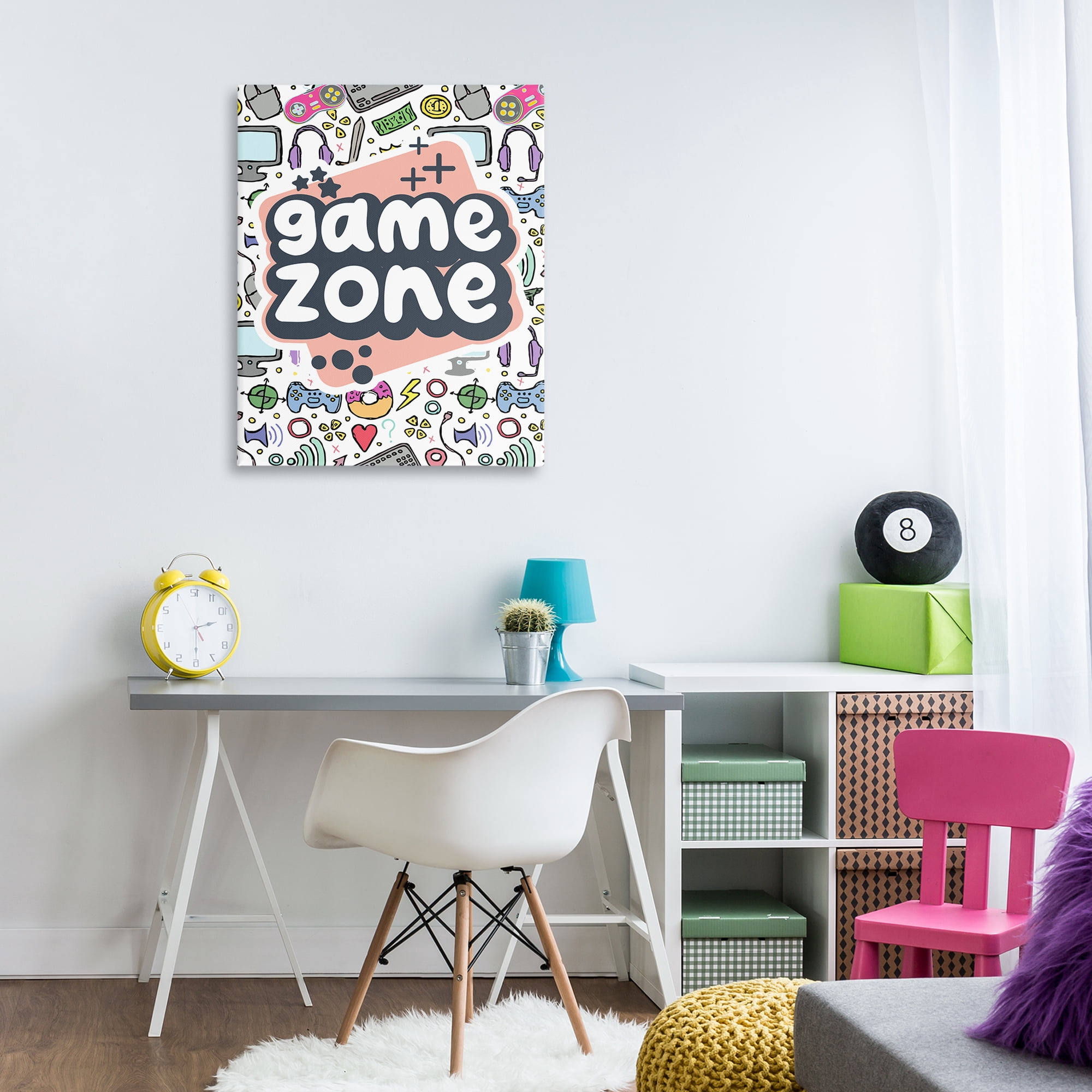 Stupell Industries Peach Game Zone Entertainment Painting Wrapped Canvas Art Print Wall Art, 30 x 40