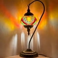 thumbnail image 4 of SILVERFEVER Mosaic Turkish Lamp Moroccan Glass Swan Neck Lantern for Table Desk Bedside Bronze Base Bundle with E12 Light Bulb Rainbow Sand, 4 of 9