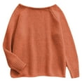 thumbnail image 4 of Arlun Off the Shoulder Sweaters for Women Casual Long Sleeve Fall Winter Lightweight Sweater Trendy Solid Color Soft Cozy Ribbed Knitted Oversized Pullover Loose Fit Jumper Orange M, 4 of 4