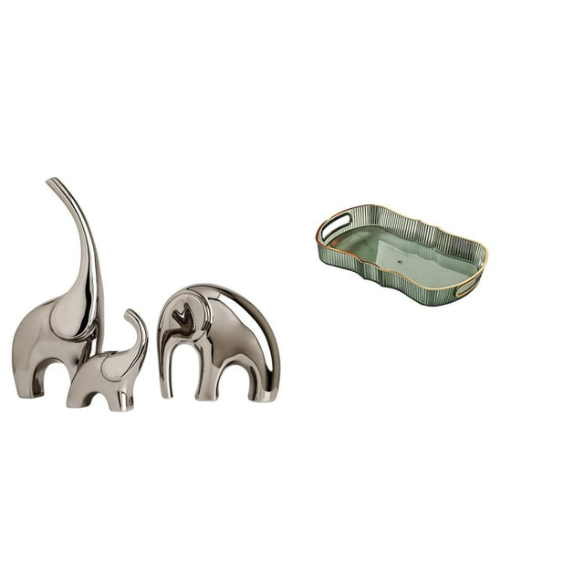 Estatua de elefante,Estatuas de elefantes de cerámica,figuras de elefantes,decoración,Decoración del hogar Familia Elefantes Estatuas Escultura,Bandeja de almacenamiento,Bandeja rectangular