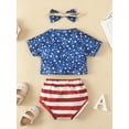 thumbnail image 5 of Bagilaanoe Toddler Baby Girl 4th of July Outfits Star Striped Print Short Sleeve Tops Shorts Headband 3pcs Independent Day Sets, 5 of 9