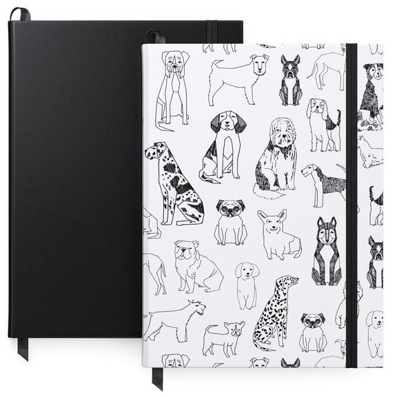 Arteza Pack of Lined Journals, Dog Design and Solid Black, 6" X 8" - 2 Pack