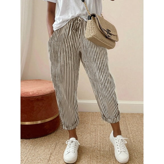 Women Elastic Waist Harem Pants with Pockets Casual Daily Vacation Trousers