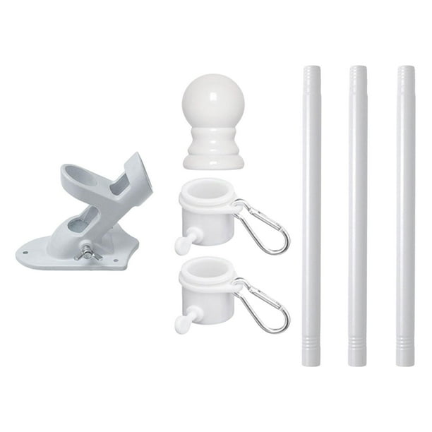 Kit de asta de bandera Anillos giratorios Base de asta de bandera Soporte de montaje en pared para el hogar Bandera Blanco