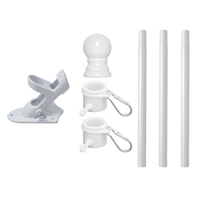DYNWAVECA Flag Pole Kit Decorative Flags Outside House Courtyard Garden Rotating Rings White