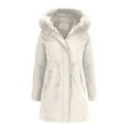 thumbnail image 4 of ClodeEU Women's Hooded Coat,Mid Length Puffer Jacket With Zip Up Pockets,Winter Thicken Warm Coat White,Womens Plus XL, 4 of 6