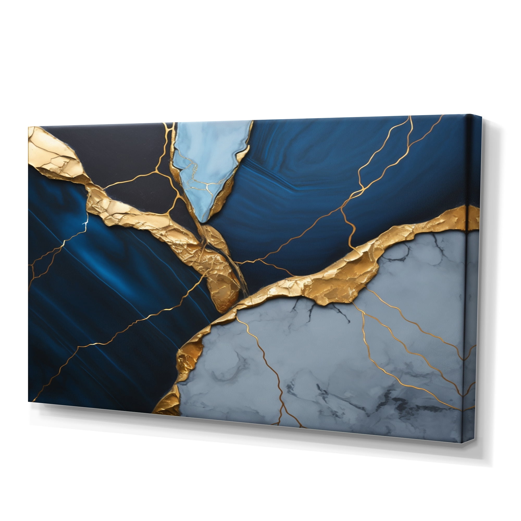 Designart Abstract Geode Gold And Blue Marble Shape III Canvas