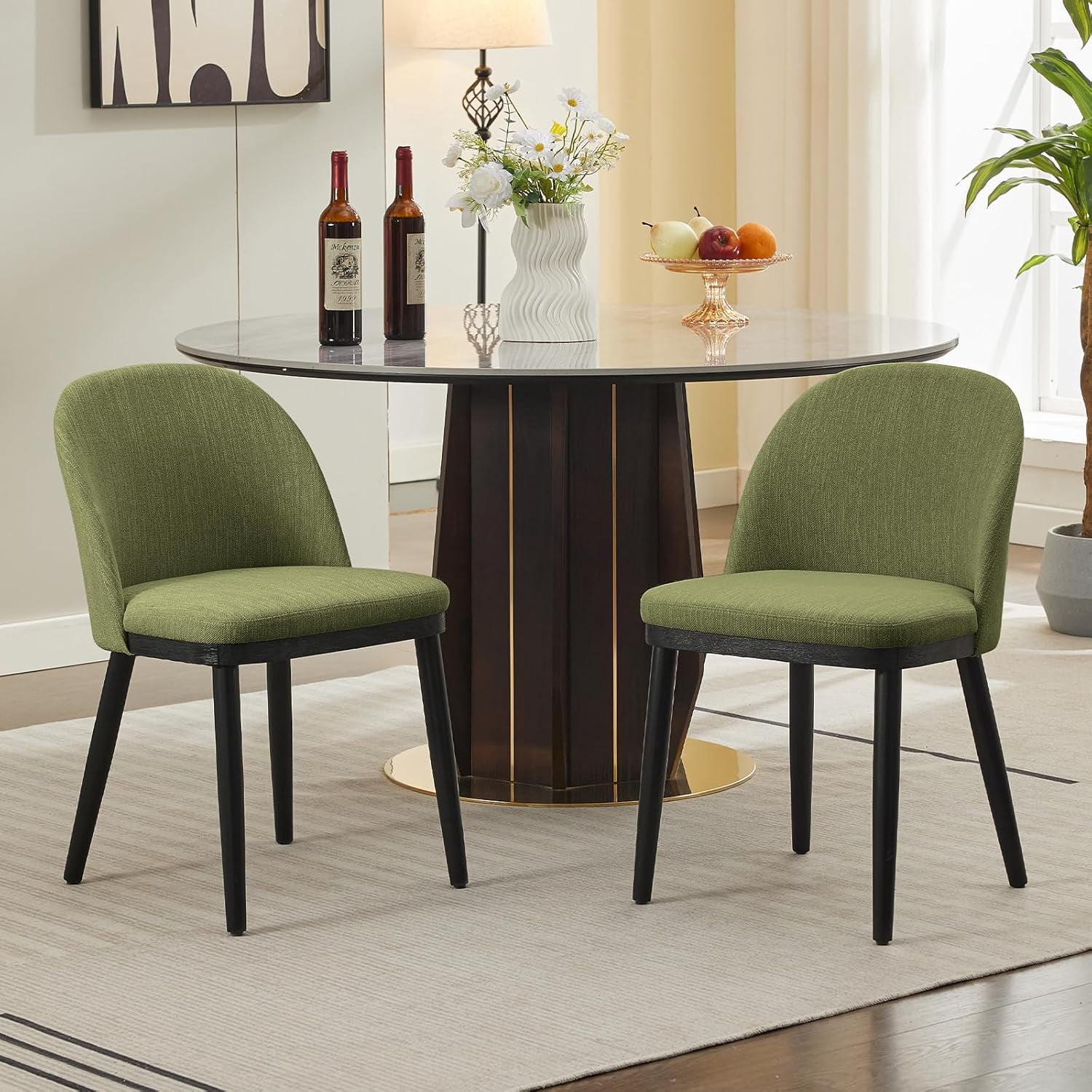 GARVEE Upholstered Dining Chairs Set of 6,Mid-Century Modern Dining Chair with Rubberwood Legs,Green